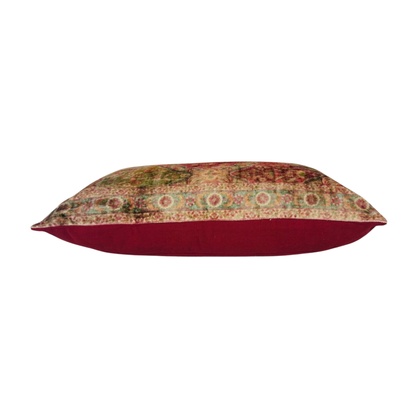 Our Velvet Paisley Pillow Cover includes an insert. It features a beautiful velvet paisley with red, green and gold. It is finished with a red linen background. We love this elegant take on a holiday pillow.