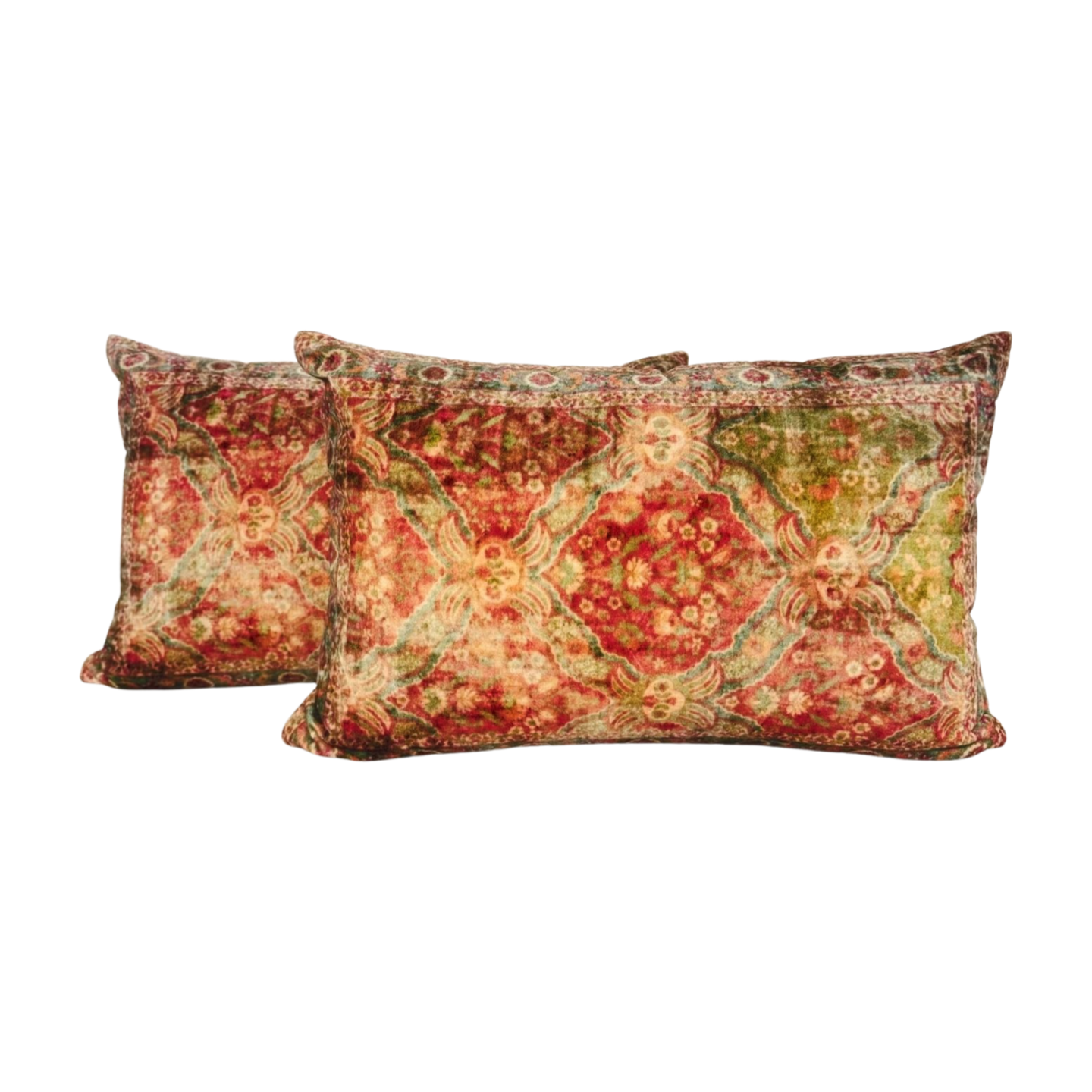 Our Velvet Paisley Pillow Cover includes an insert. It features a beautiful velvet paisley with red, green and gold. It is finished with a red linen background. We love this elegant take on a holiday pillow.
