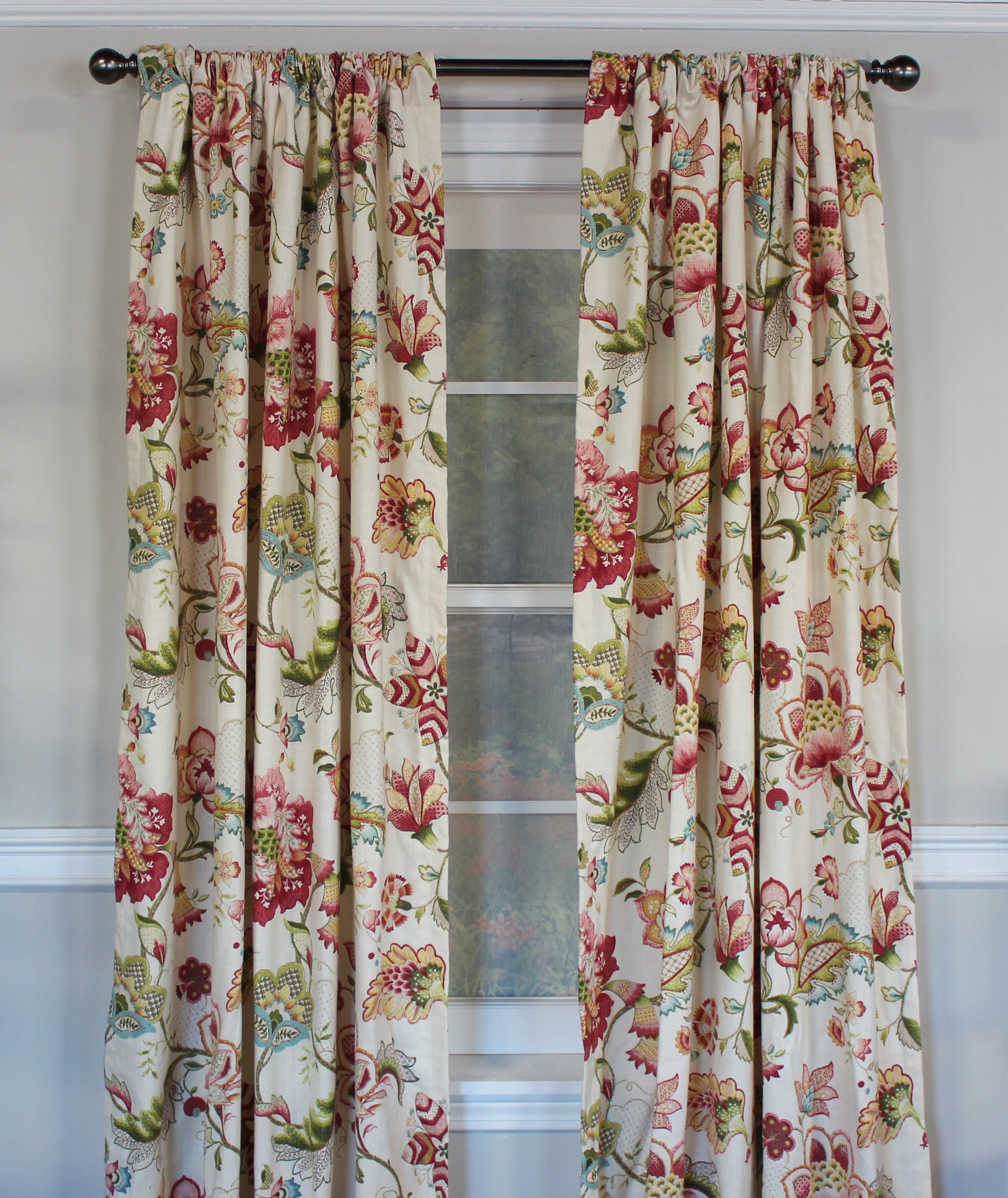 These panels are apart of our British Floral Collection. It is one of our best selling patterns that comes in either Blue or Rose. Pair these panels alone or with any of our British Floral Window Treatments. 