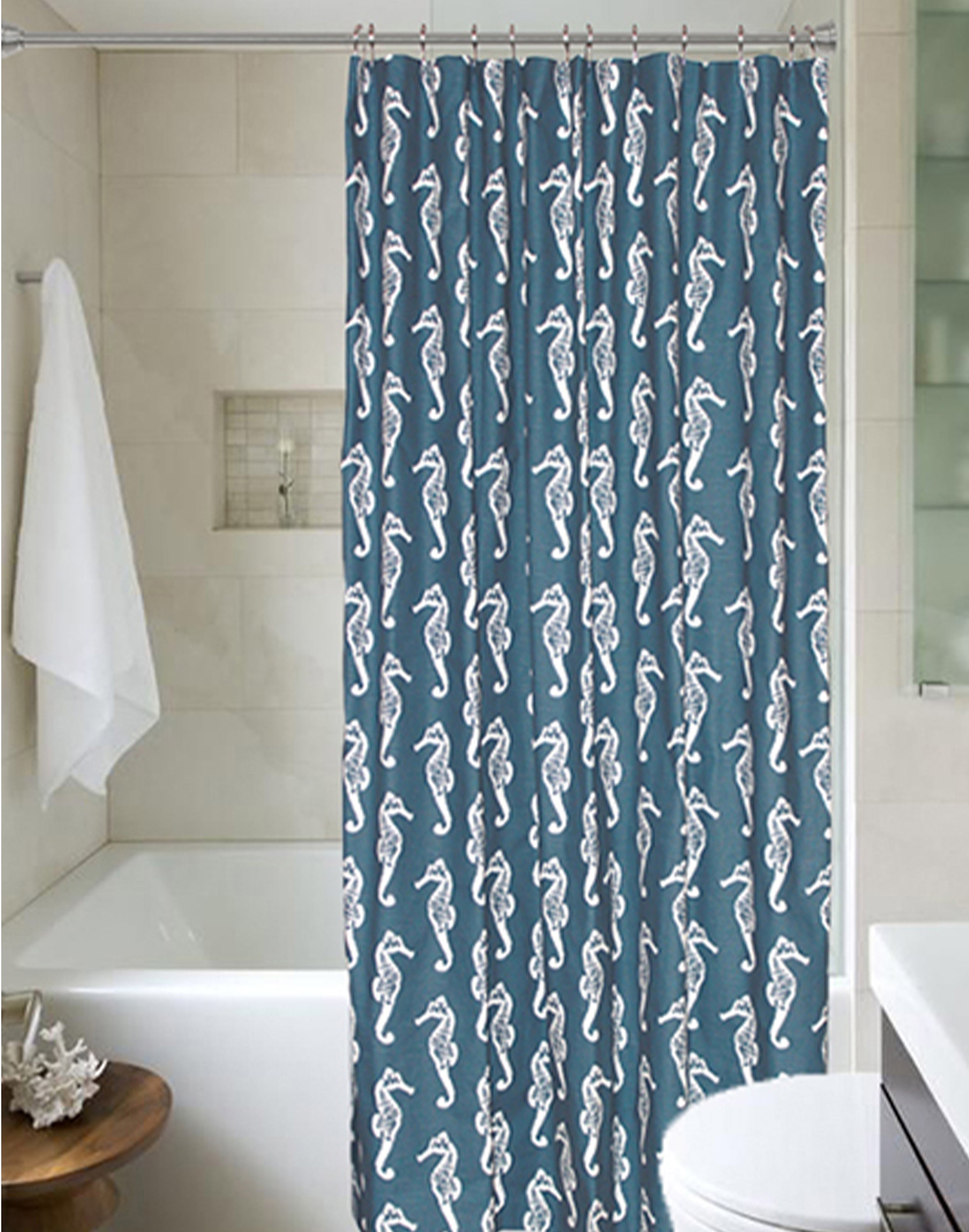 Nautical shower curtain, seahorse shower curtain