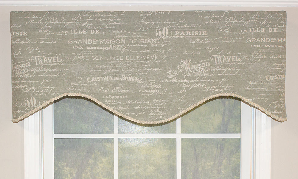 French Script Valance Curtains, French Script Window Treatments, Designer Curtains for Sale, Kitchen Curtains for Sale, French Script Valance