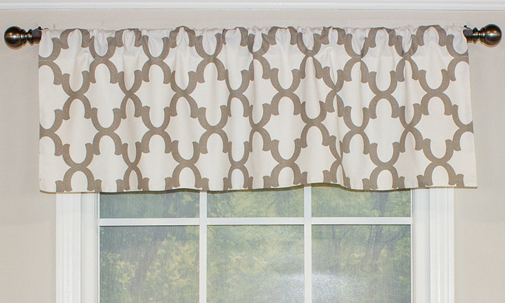 Valance Ready on sale to Ship! Straight Hemmed, Gathered Rod Pocket Valance in Taupe and Gray Feather Fabric