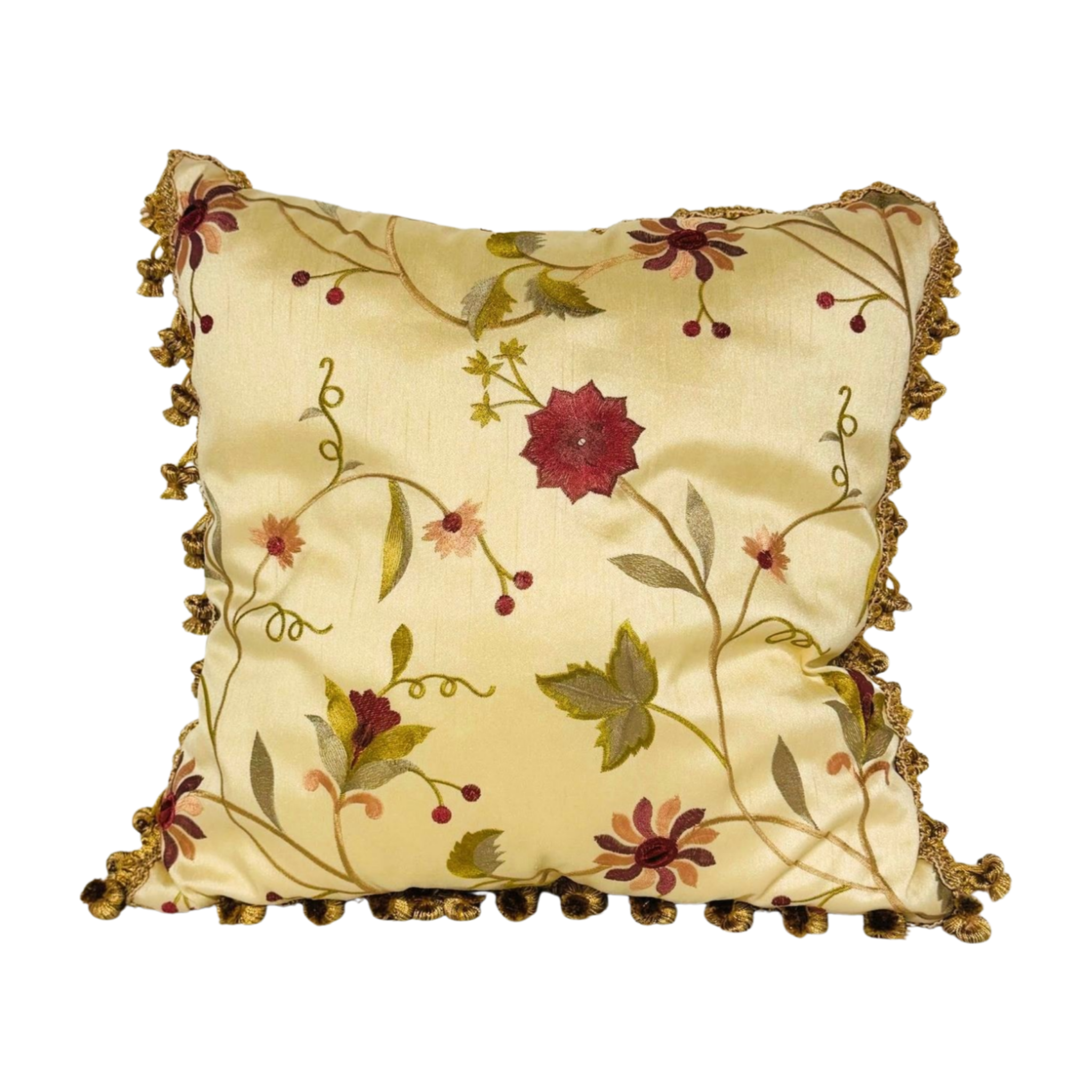 Decorative pillow with floral patterns on a beige background