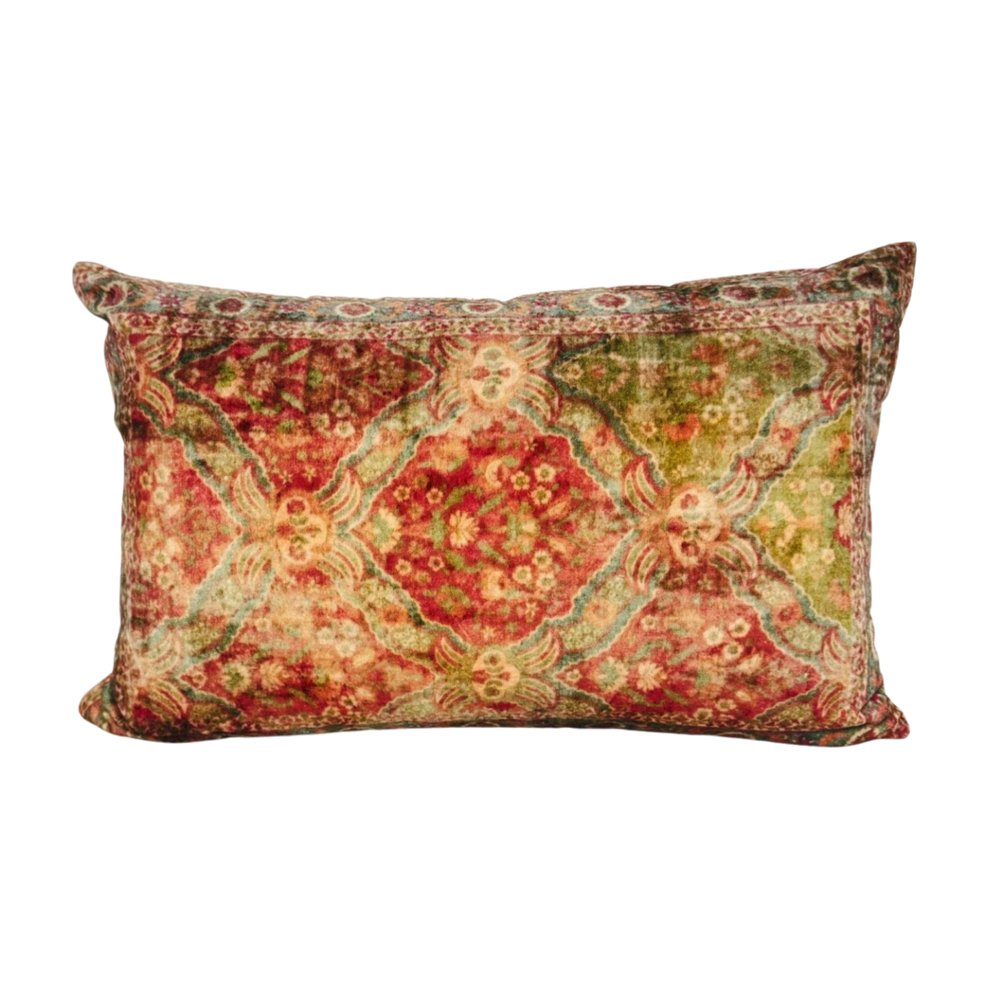 Our Velvet Paisley Pillow Cover includes an insert. It features a beautiful velvet paisley with red, green and gold. It is finished with a red linen background. We love this elegant take on a holiday pillow.