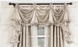 Ruffled taupe victory swag valance, Victory swag valance for sale, Shabby Chic ruffled swag valance