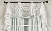 Load image into Gallery viewer, Ruffled white victory swag valance, Victory swag valance for sale, Shabby Chic white ruffled swag valance