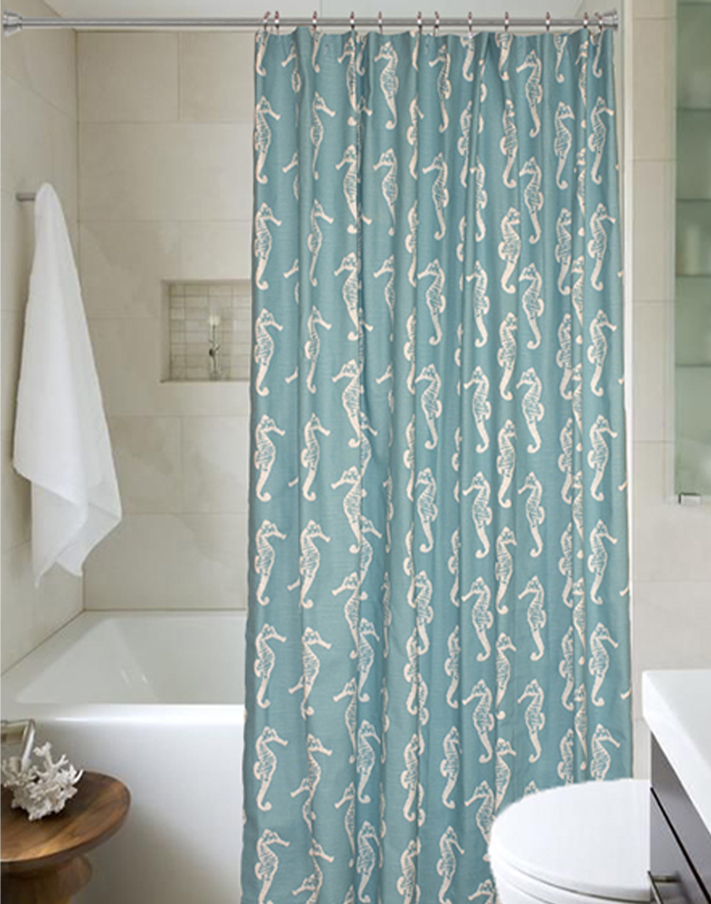 Aqua and deals coral shower curtain