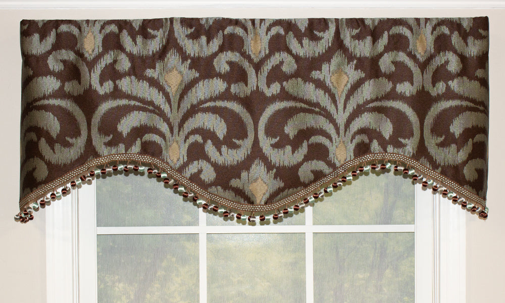Medallion Valance Curtains, Brown Window Treatments, Window Treatment Company, Designer Curtains for Sale, Kitchen Curtains for Sale