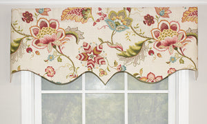 Our British Floral Regal Valance with its unique scalloped styling embraces a detailed Jacobean floral print in eye-catching colors. For a layered effect at the window add a pair of matching British Floral Rod Pocket Panels beneath. Choose from blue or rose to complement your décor. Simply sublime!